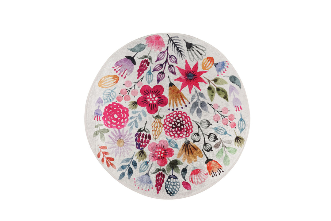 TEPPI Drenaj gulvtæppe m. mønster rund multifarvet polyester Ø140