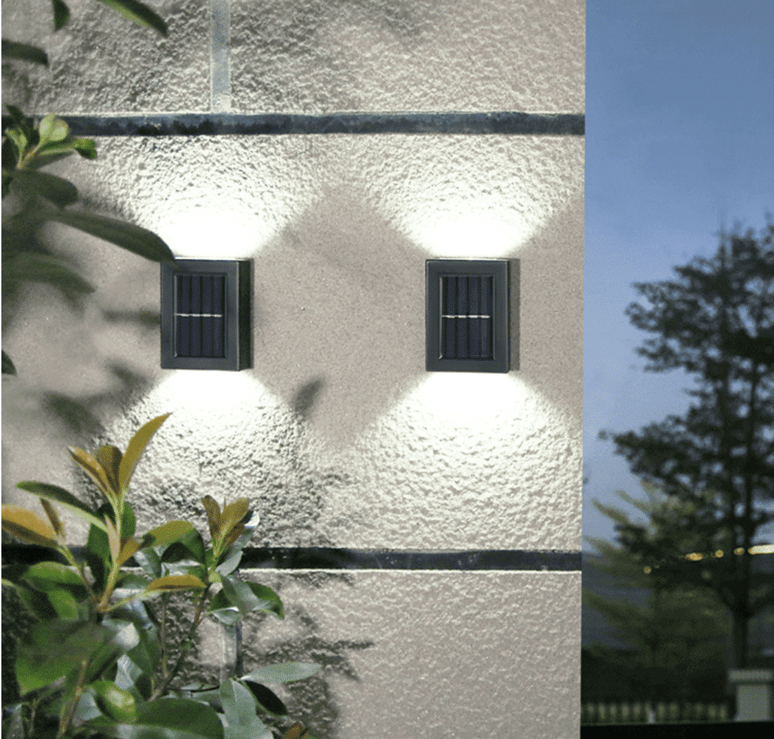 Produktbillede af LED-solcelle Væglampe (up- downlight) 2 stk. rustfri stål eller sort Sort på tilbud