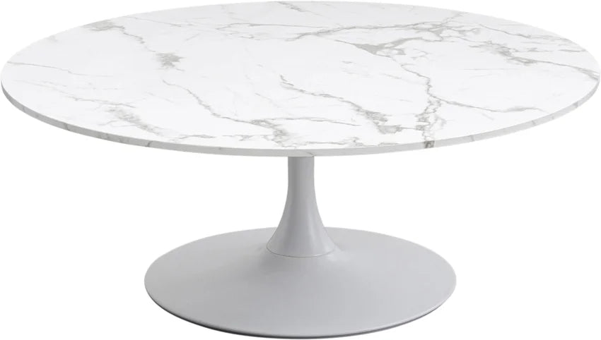 Produktbillede af KARE DESIGN Schickeria sofabord rund hvid marmorlook laminat og hvid stål Ø110 i premium kvalitet