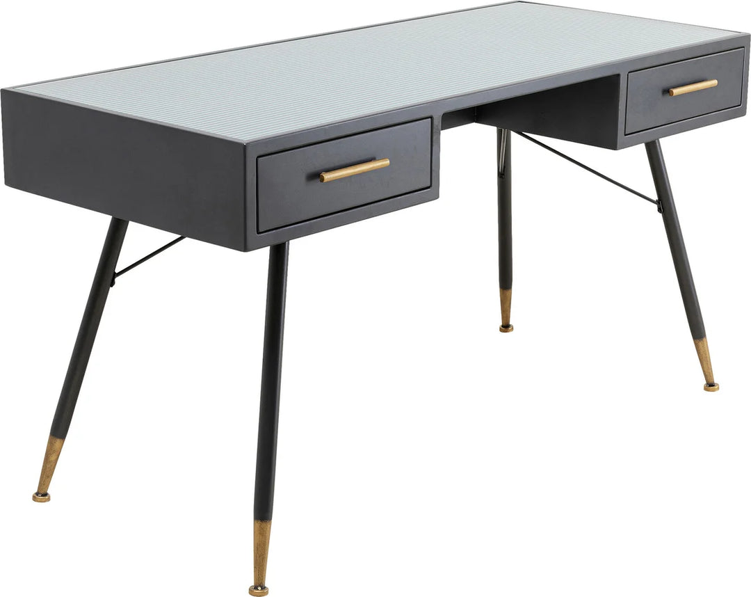 KARE DESIGN La Gomera skrivebord m. 2 skuffer klar glas og sort MDF/stål 140x60