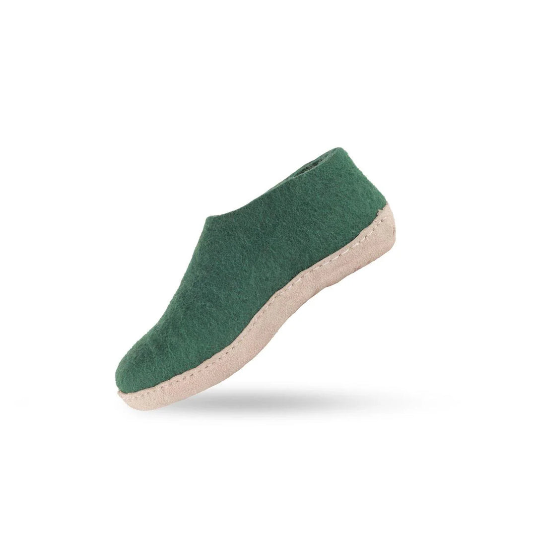 Uldhjemmesko Børn (100% ren uld) m/sål i skind Dansk Design fra SHUS 26 / groen