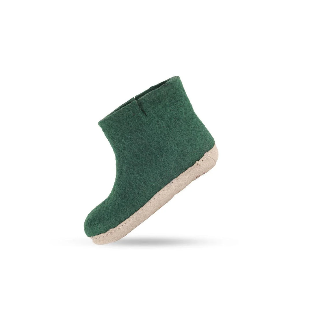 Uldstøvle Børn (100% ren uld) m/sål i skind Dansk Design fra SHUS groen / 28