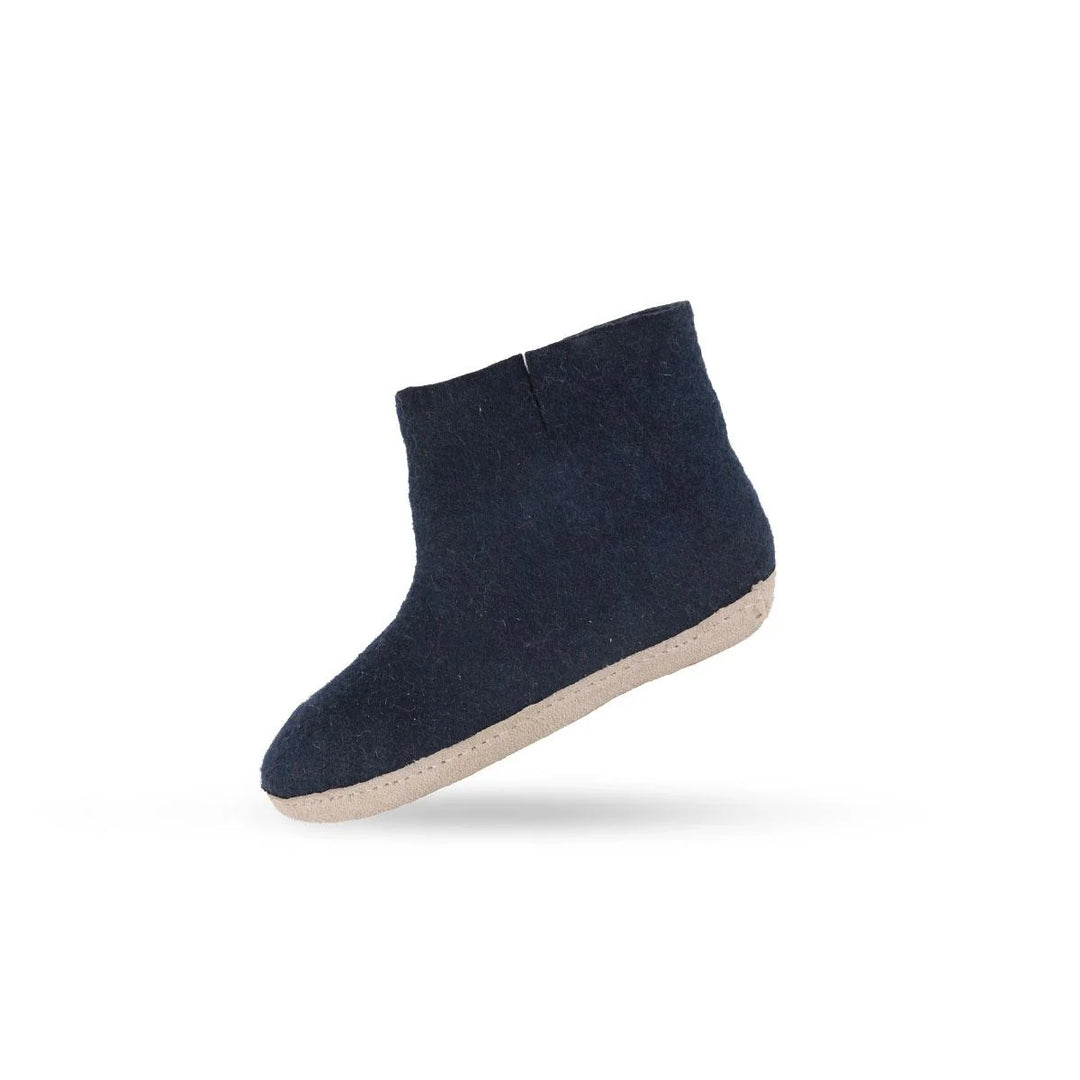 Uldstøvle Børn (100% ren uld) m/sål i skind Dansk Design fra SHUS blaa / 32