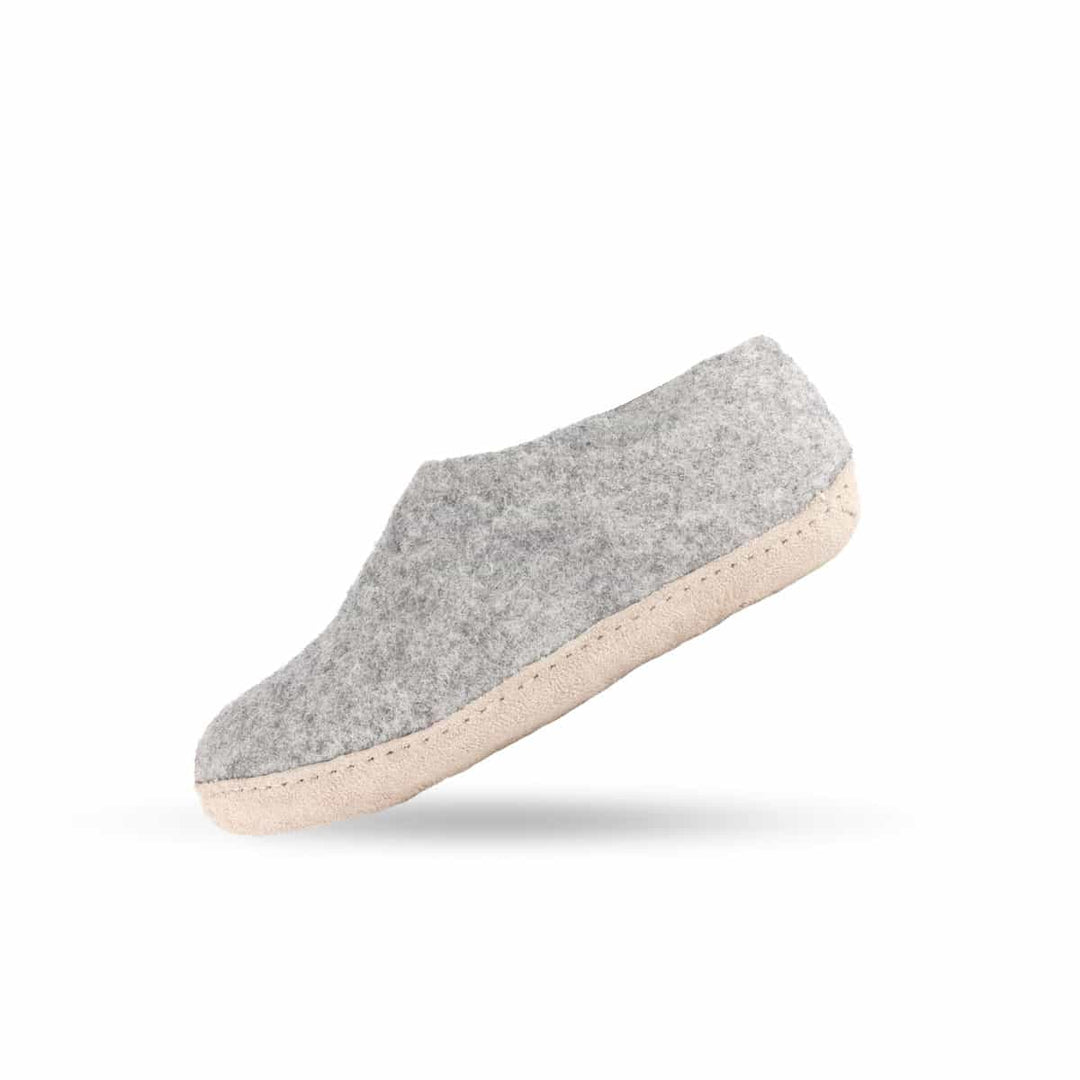 Uldhjemmesko (100% ren uld) m/sål i skind Dansk Design fra SHUS graa / 36