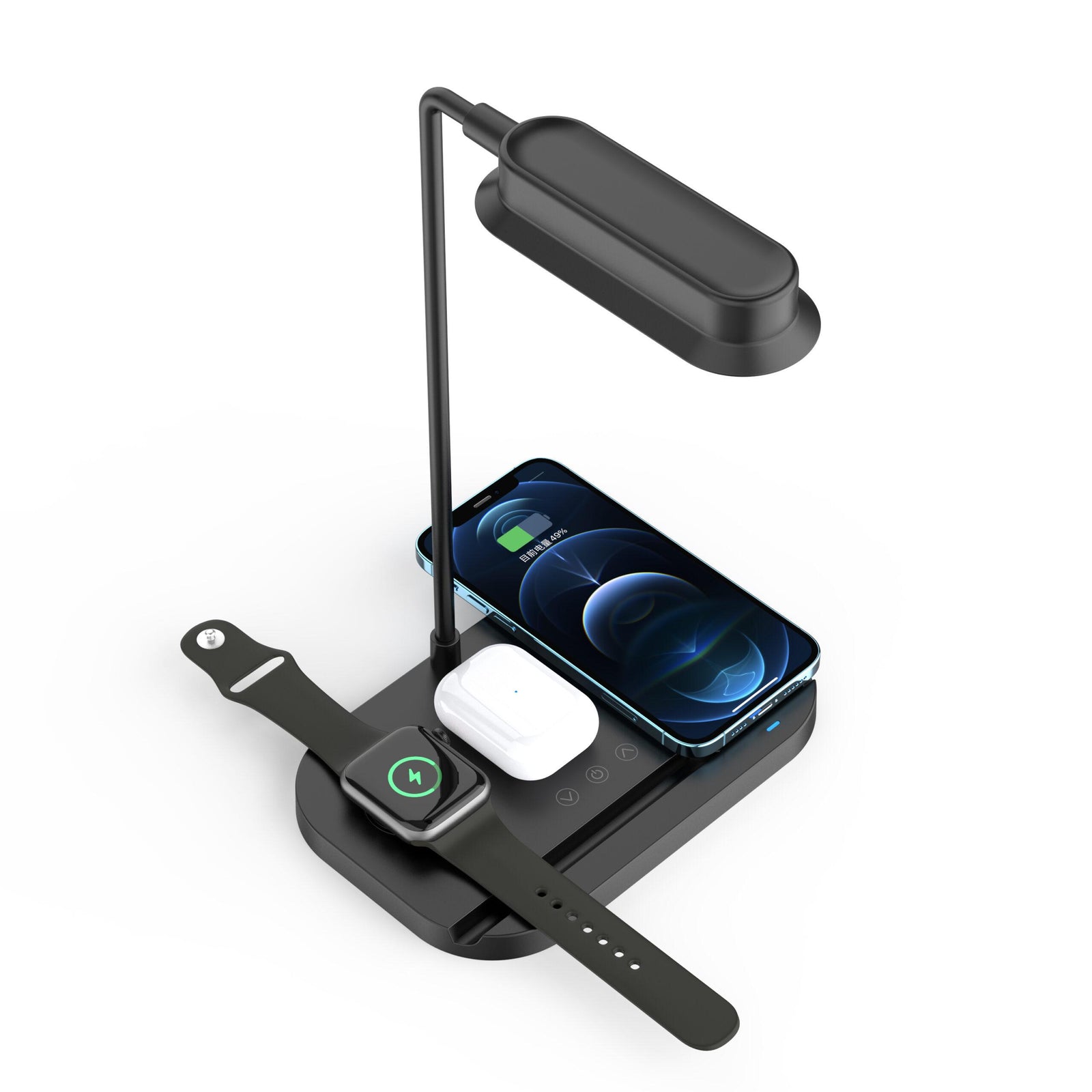 Produktbillede af LED-bordlampe m/lysdæmper & trådløs oplader til smartphones (4-i-1) på tilbud