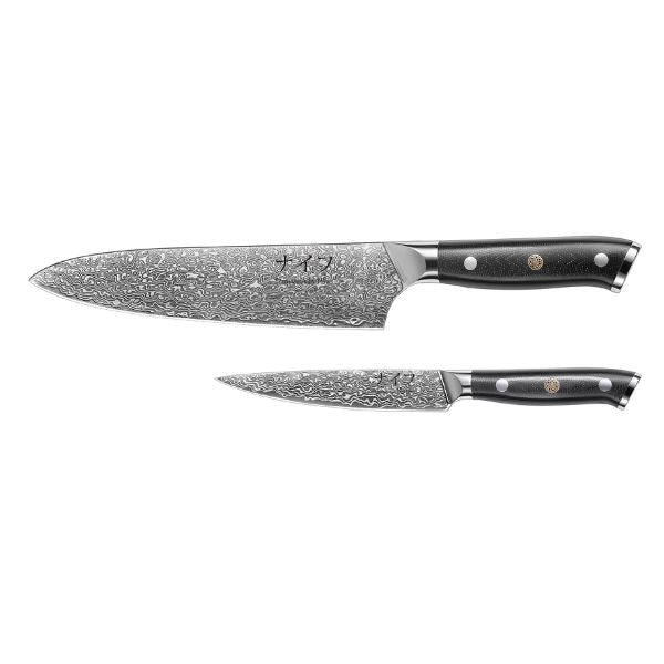 Produktbillede af Damascus By Haws Chef Knife 32 Cm + Utility Knife 24cm G10 på tilbud i brug