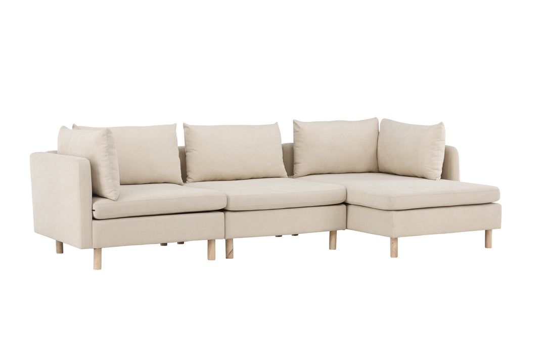 VENTURE DESIGN Zero 3 pers. sofa m. chaiselong beige polyester og natur gummitræ