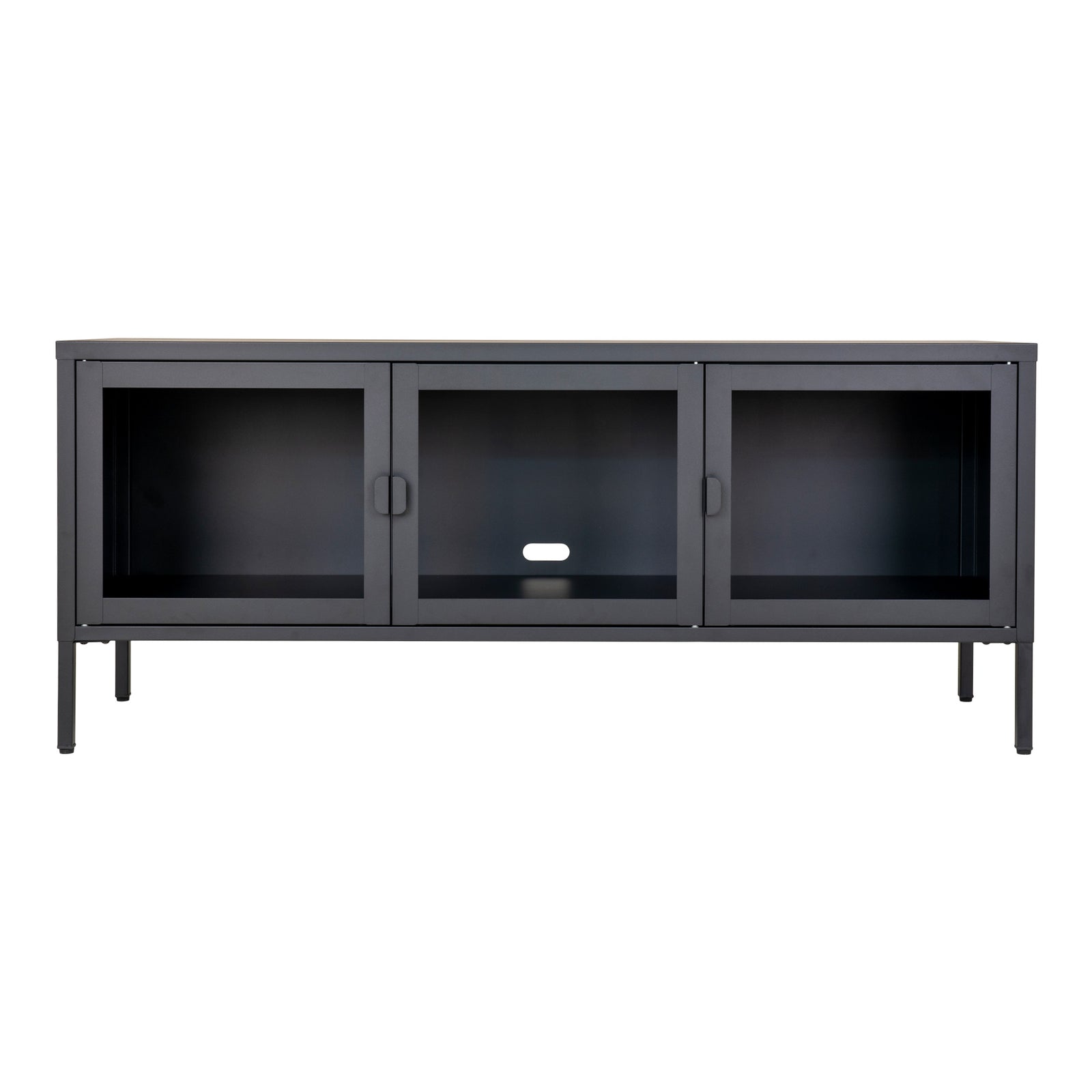 Produktbillede af HOUSE NORDIC Brisbane TV-bænk m. 3 glaslåger sort stål 40x130 i premium kvalitet