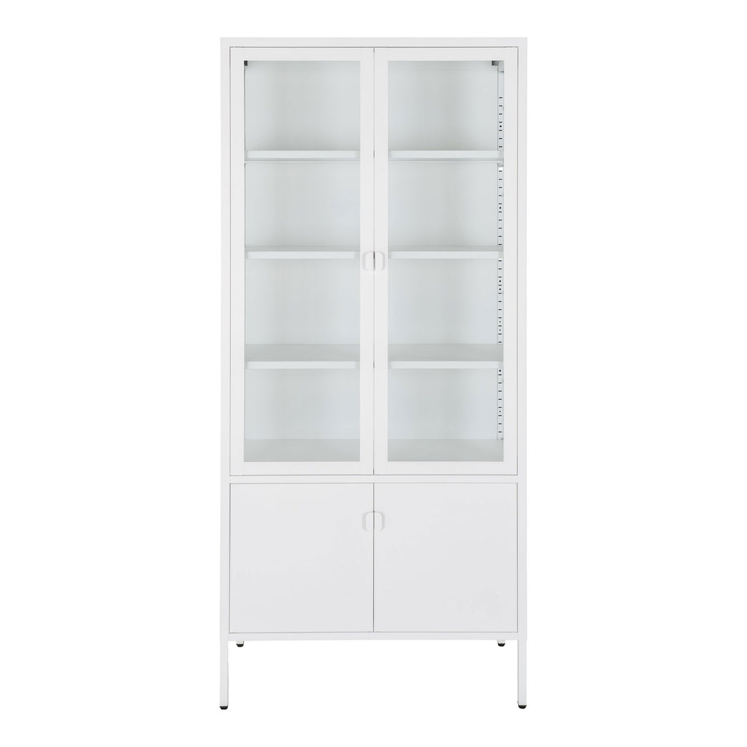 Produktbillede af HOUSE NORDIC Brisbane vitrineskab m. 4 låger og 3 hylder klar glas og hvid stål i premium kvalitet