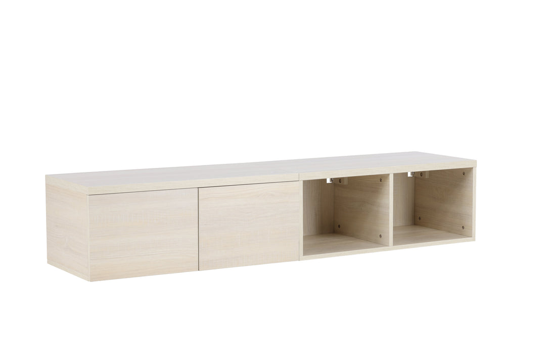 VENTURE DESIGN Nomi væghængt TV-bord m. 2 åbne rum og 2 skuffer hvidkalket MDF 180x35