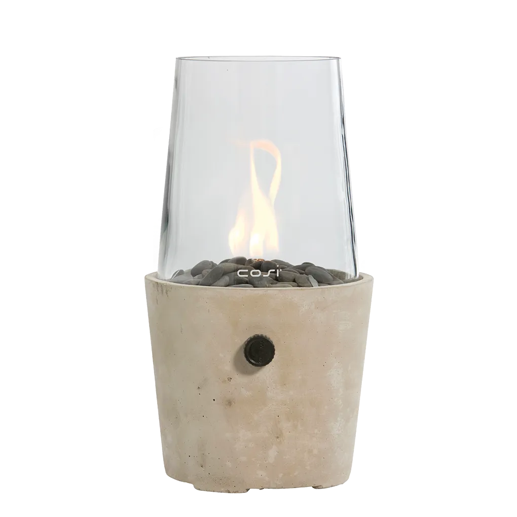 COSI FIRES Cosiscoop Cement round gaslanterne m. glas og småsten beton H:39