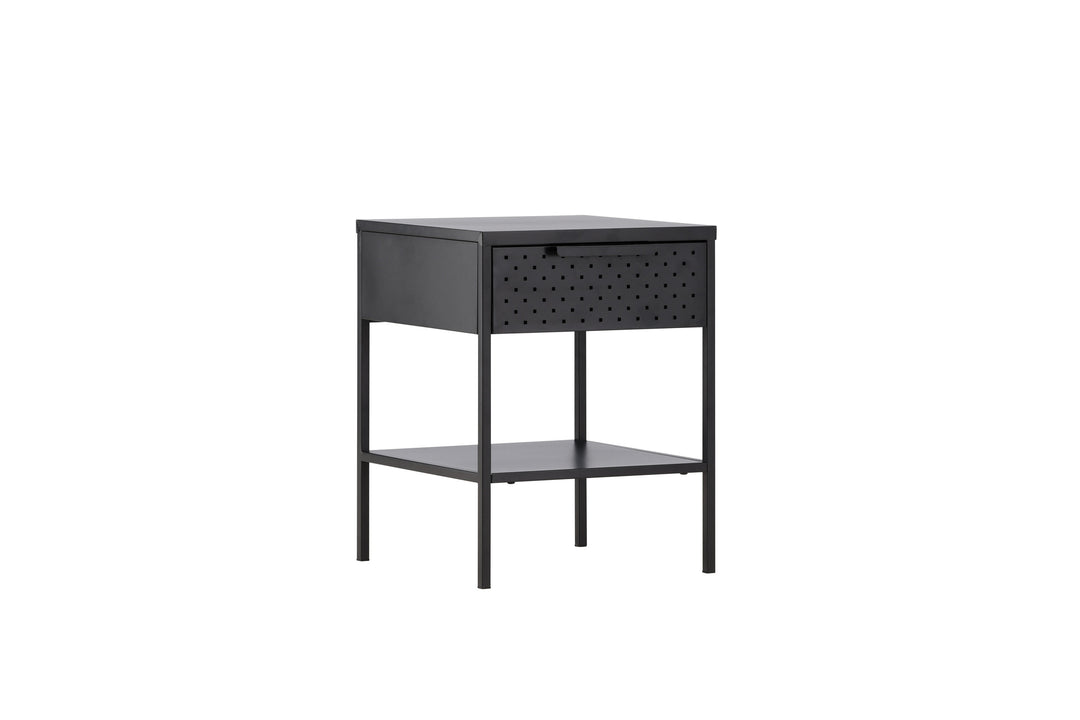 VENTURE DESIGN Sacramento sengebord m. 1 hylde og 1 skuffe sort stål 40x40