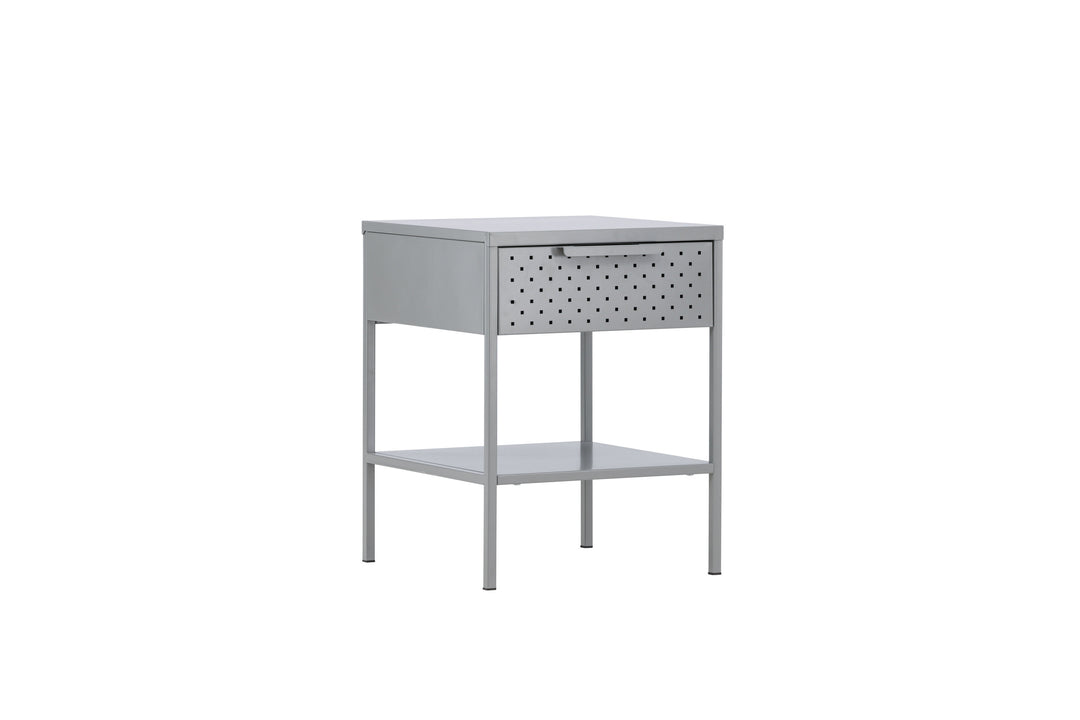 VENTURE DESIGN Sacramento sengebord m. 1 hylde og 1 skuffe lysegrå stål 40x40