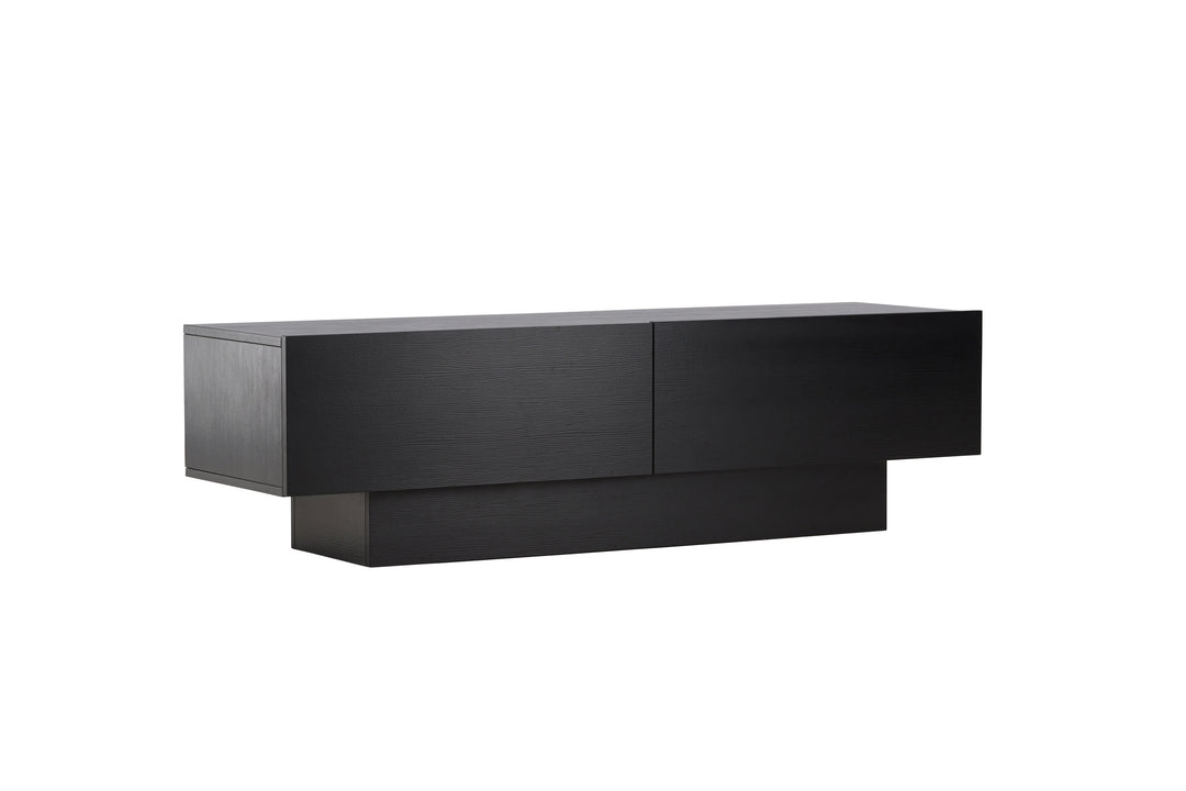 VENTURE DESIGN Cuenca TV-bænk m. 2 låger og hylde sort glas og melamin 160x47