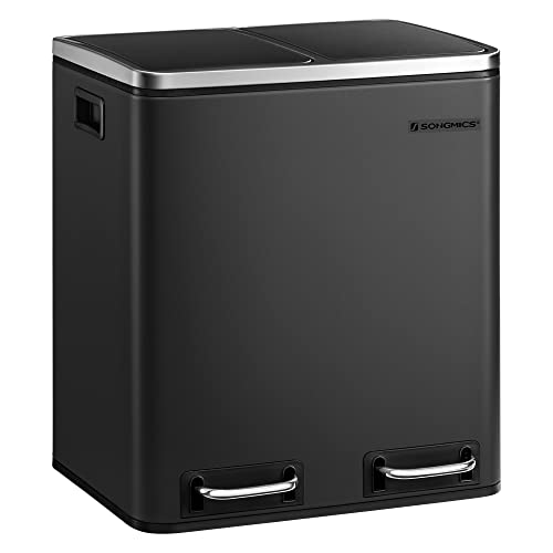 Produktbillede af SONGMICS affaldsspand 2 rum indvendige spande håndtag blød lukning lugtforsegling sort stål i premium kvalitet