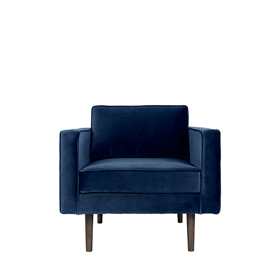 Produktbillede af BROSTE CPH LOUNGESTOL VELOUR NAVY BLÅ 88 i premium kvalitet