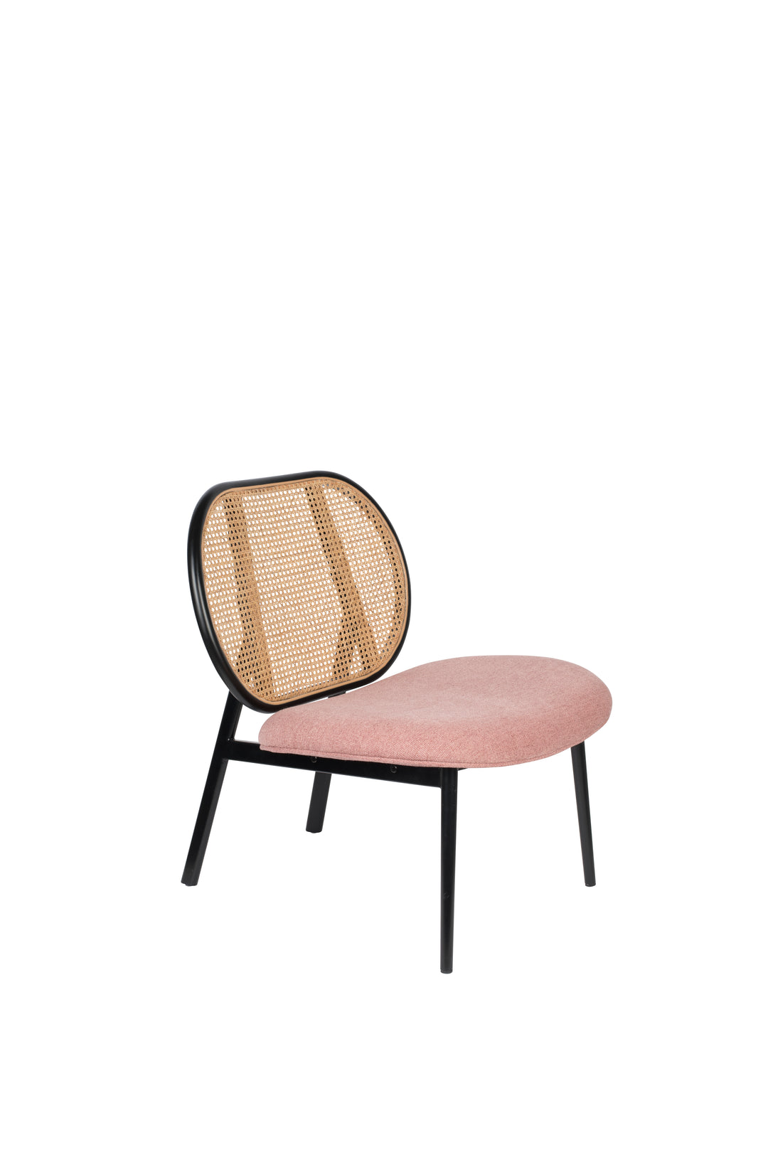 ZUIVER Spike loungestol natur rattan lyserød polyester og sort stål
