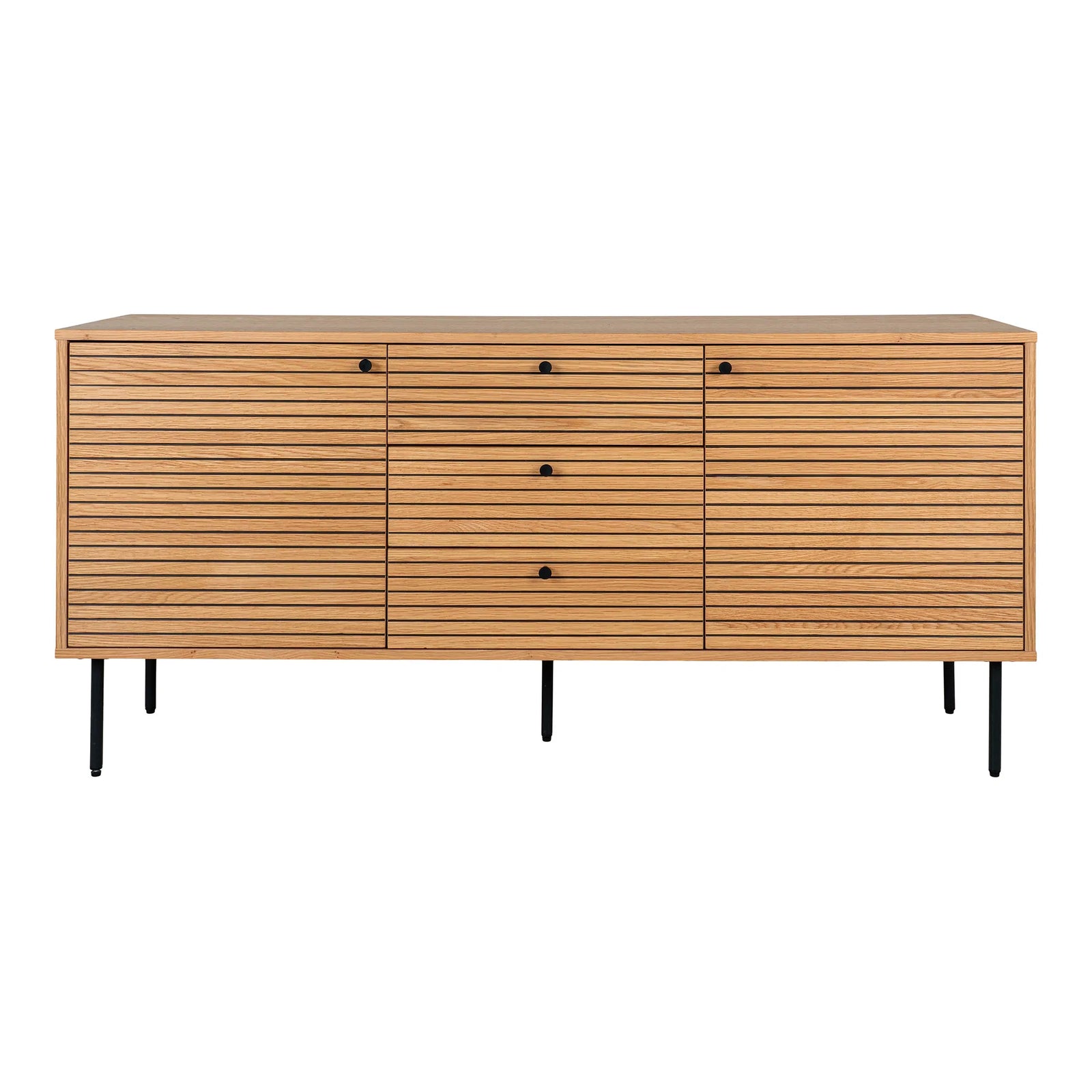 Produktbillede af HOUSE NORDIC  Skænk egefiner sorte metalben 3 skuffer 2 låger 150x40x74 cm i premium kvalitet