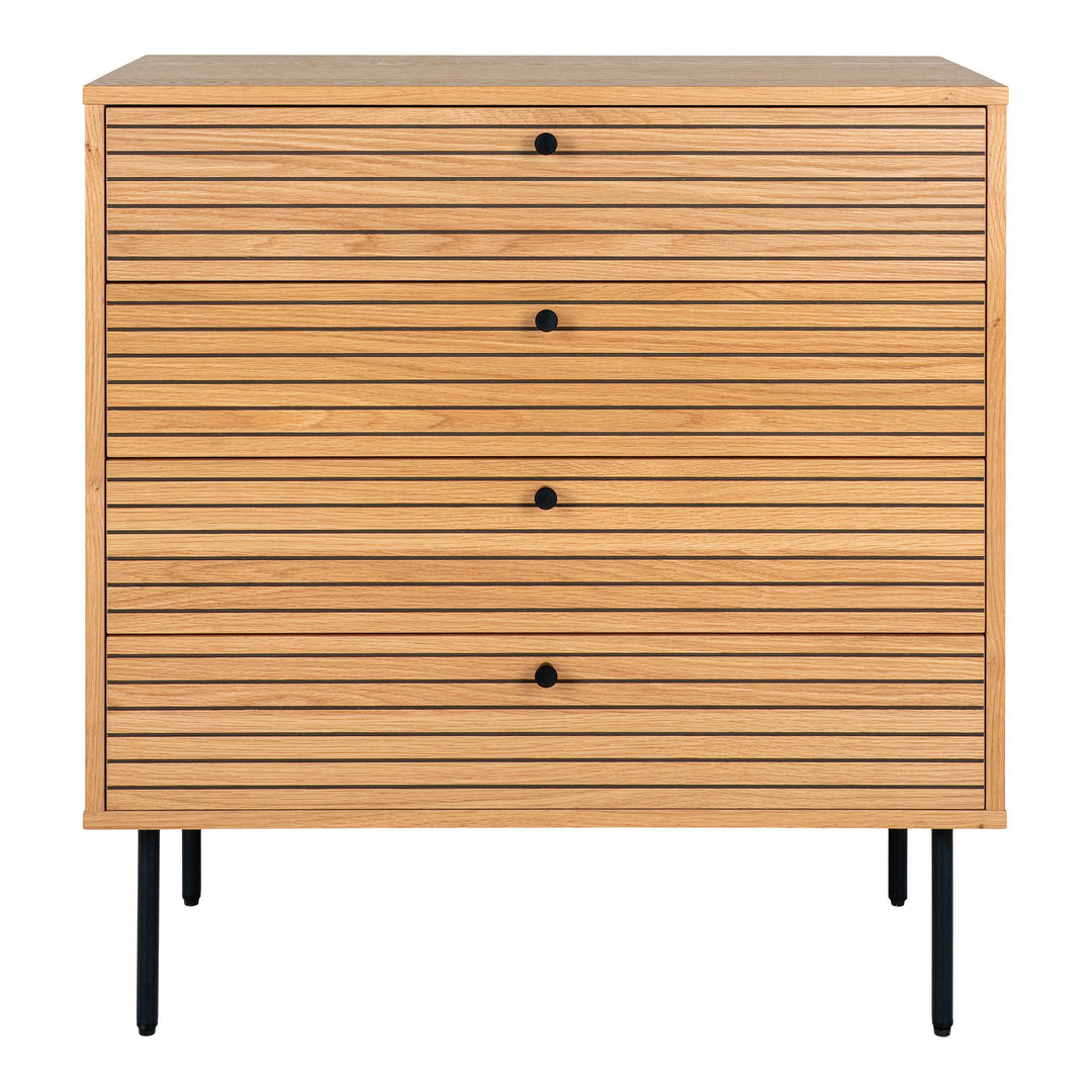 HOUSE NORDIC  Kommode egefiner sorte metalben 4 skuffer 80x40x85 cm