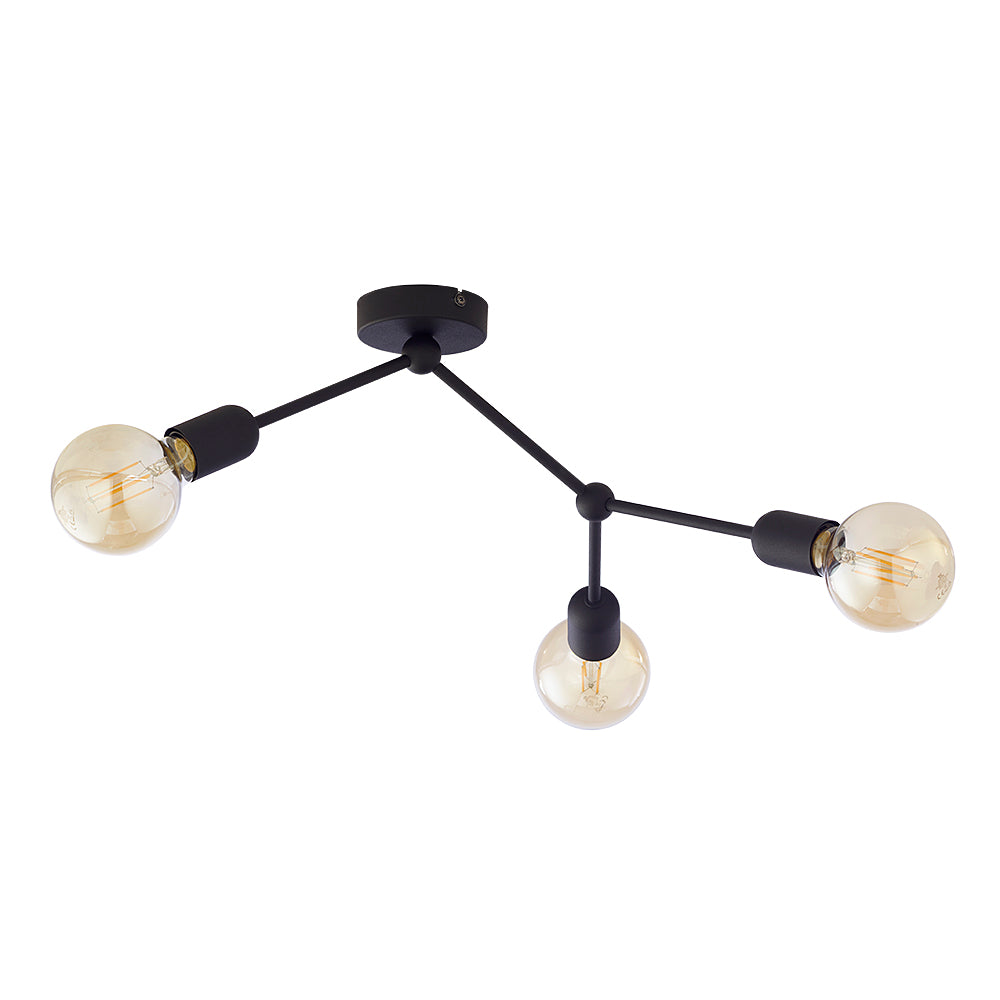 TK Fantasy loftlampe m. 3 skærme glas og sort metal