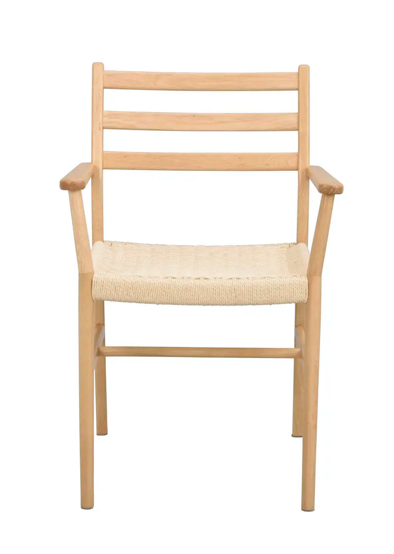 Produktbillede af ROWICO Harlan spisebordsstol m. armlæn lys beige papirsnor og natur eg i premium kvalitet