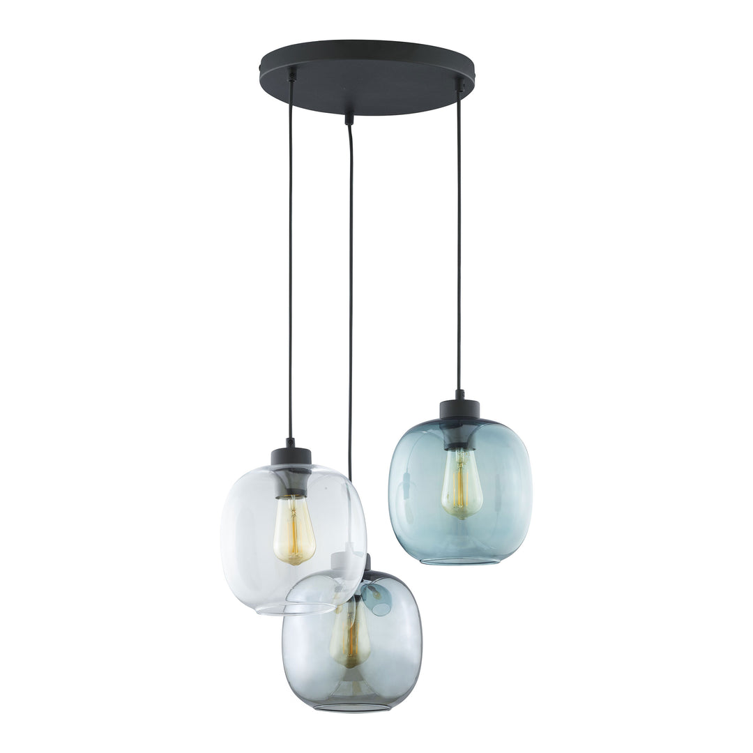 TK Elio loftlampe m. 3 skærme multifarvet glas og sort metal