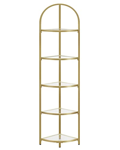 VASAGLE hjørnereol m. 5 hylder hærdet glas og guld stål