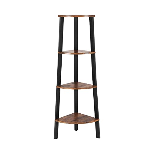 VASAGLE hjørnereol m. 4 hylder rustik brun spånplade og sort stål