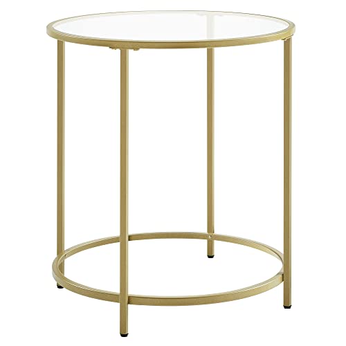VASAGLE sofabord rund hærdet glas og guld stål Ø50
