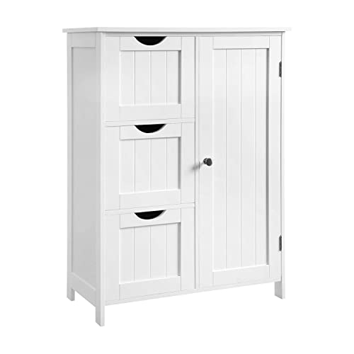 VASAGLE badeværelsesskab m. 1 låge 1 højdejusterbar hylde og 3 skuffer hvid MDF