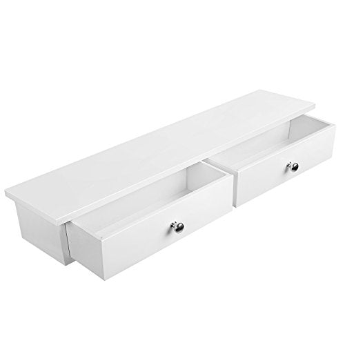 SONGMICS væghylde m. 2 skuffer hvid højglans MDF