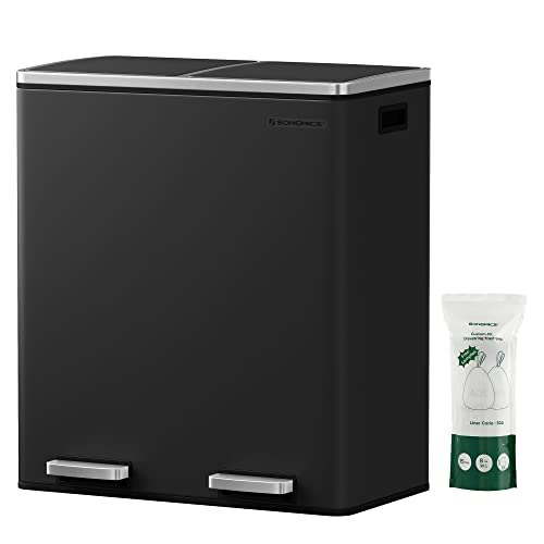 Produktbillede af SONGMICS affaldsspand lufttæt m. 2 rum pedal indvendige plastspande låg håndtag sort metal i premium kvalitet