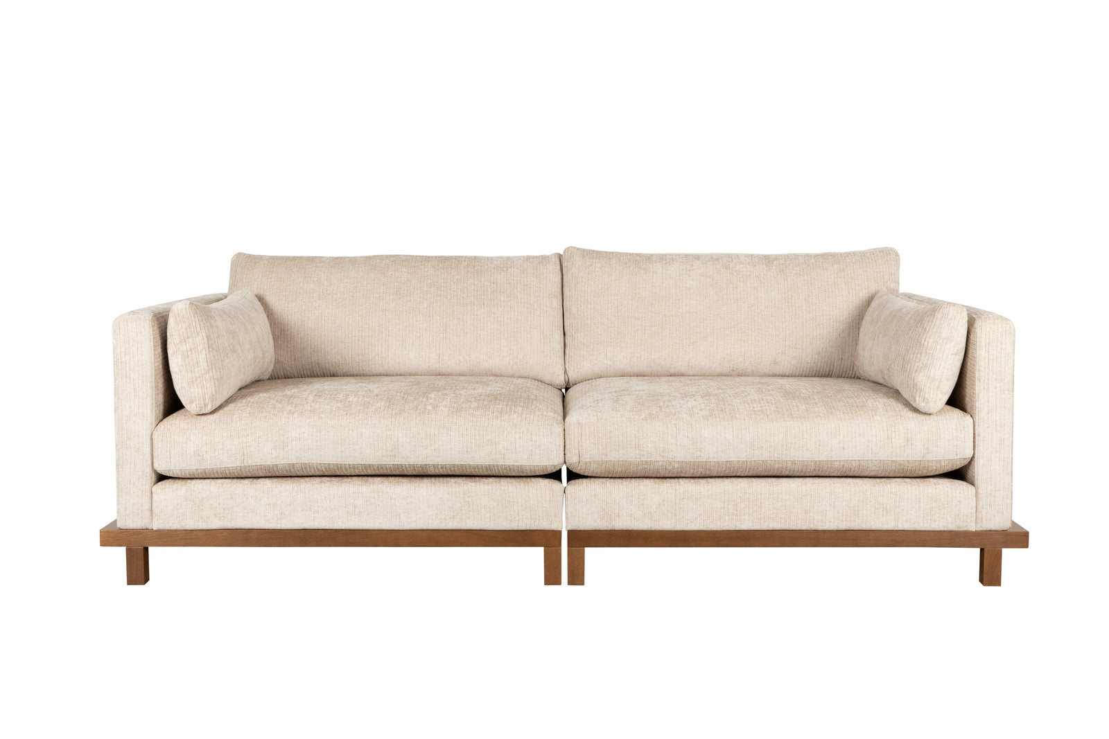 Produktbillede af ZUIVER Blossom 3-personers sofa sand stof og egetræ i premium kvalitet