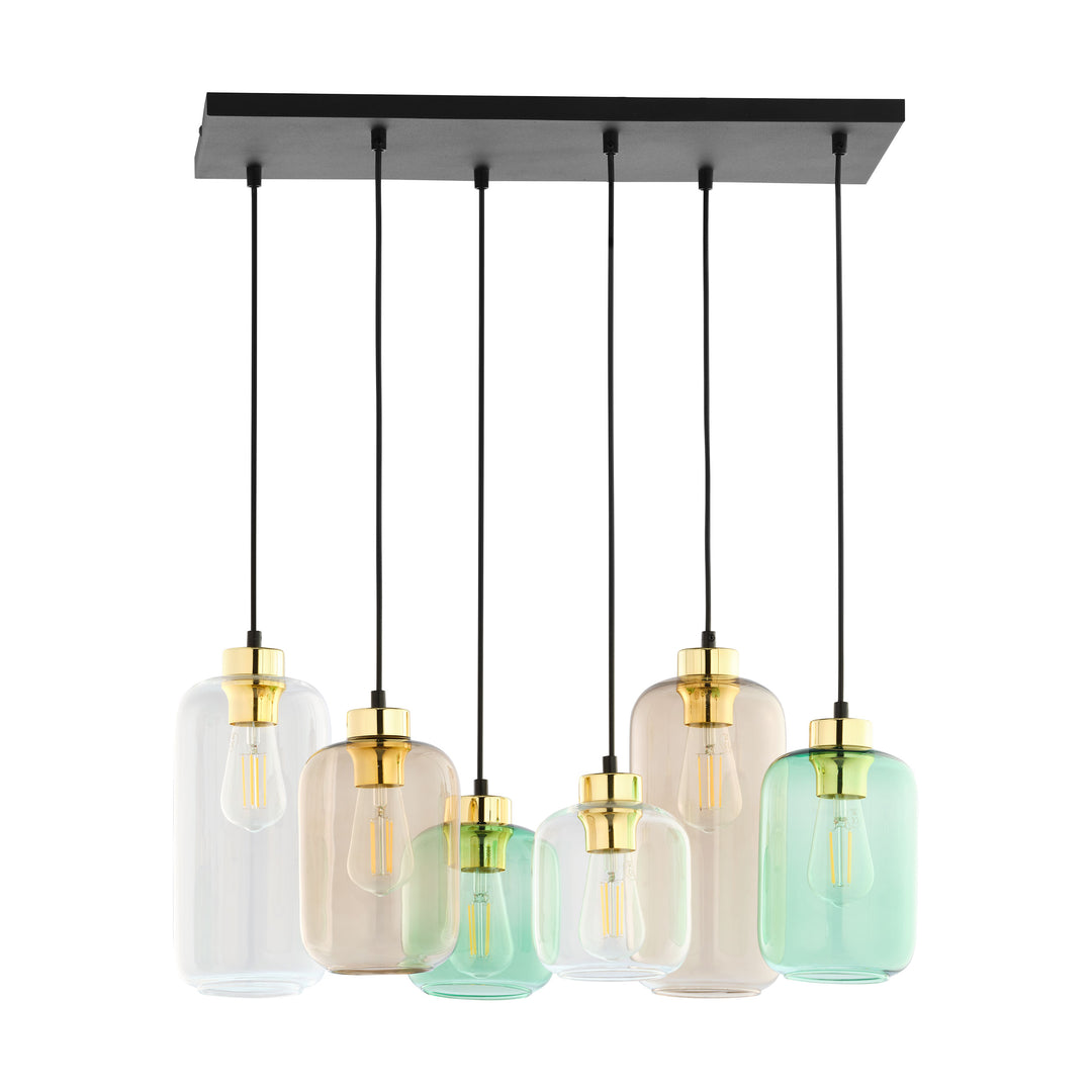 TK Marco loftlampe m. 6 skærme multifarvet glas
