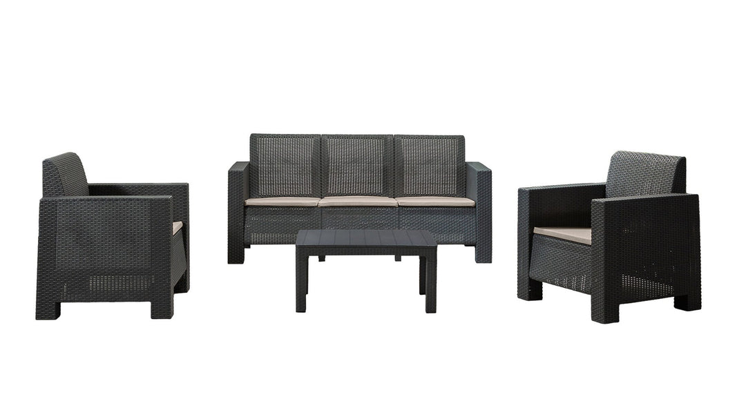 NORDVÄRK Aksu Takim udendørs loungesæt m. 2 stole 1 sofa 1 bord antracitgrå polypopylen