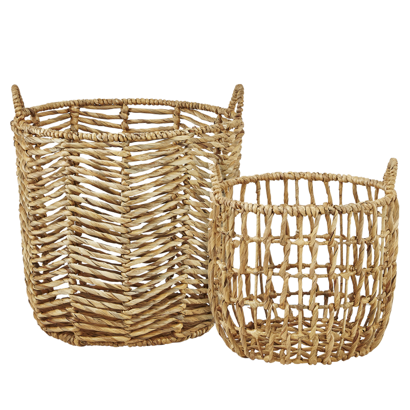 VILLA COLLECTION Toerv kurv m. hank rund natur vandhyacint sæt af 2