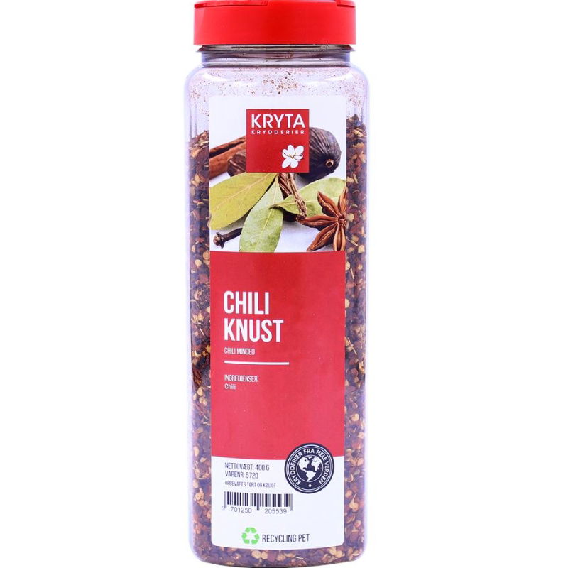 Produktbillede af Knust Chili 350 g på tilbud i premium kvalitet
