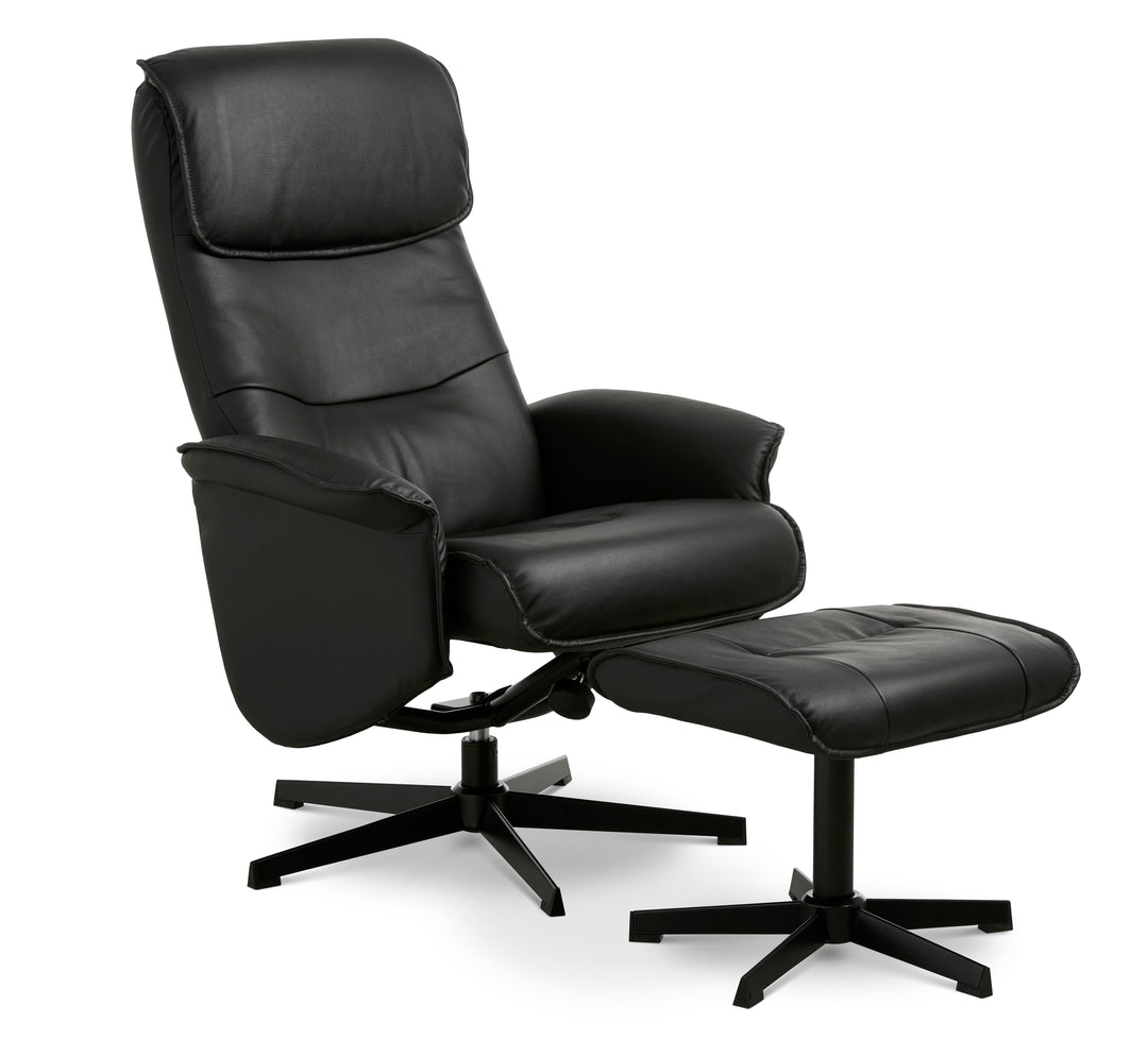 Christian lænestol m. armlæn inkl. fodskammel sort læder/PVC og sort metal