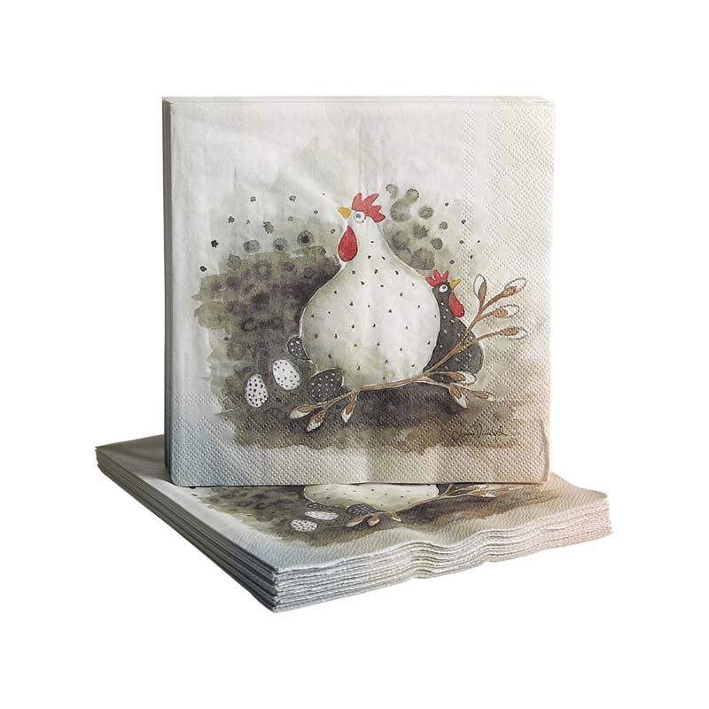 Produktbillede af Nääsgränsgården Papirserviet Høne med æg 20stk 33x33cm i premium kvalitet