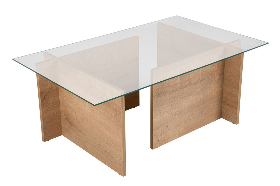 NORDVÄRK Vetrino sofabord rektangulær glas og Honning eg melamin 105x65