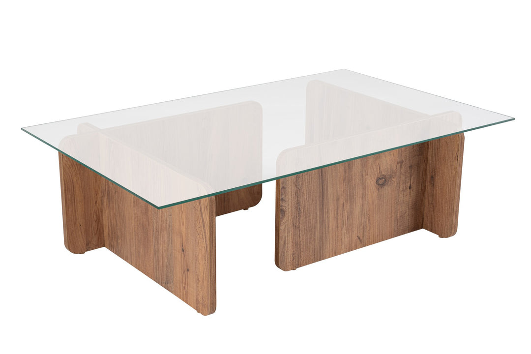 NORDVÄRK Flavio sofabord rektangulær glas og Atlantic Pine melamin 105x65