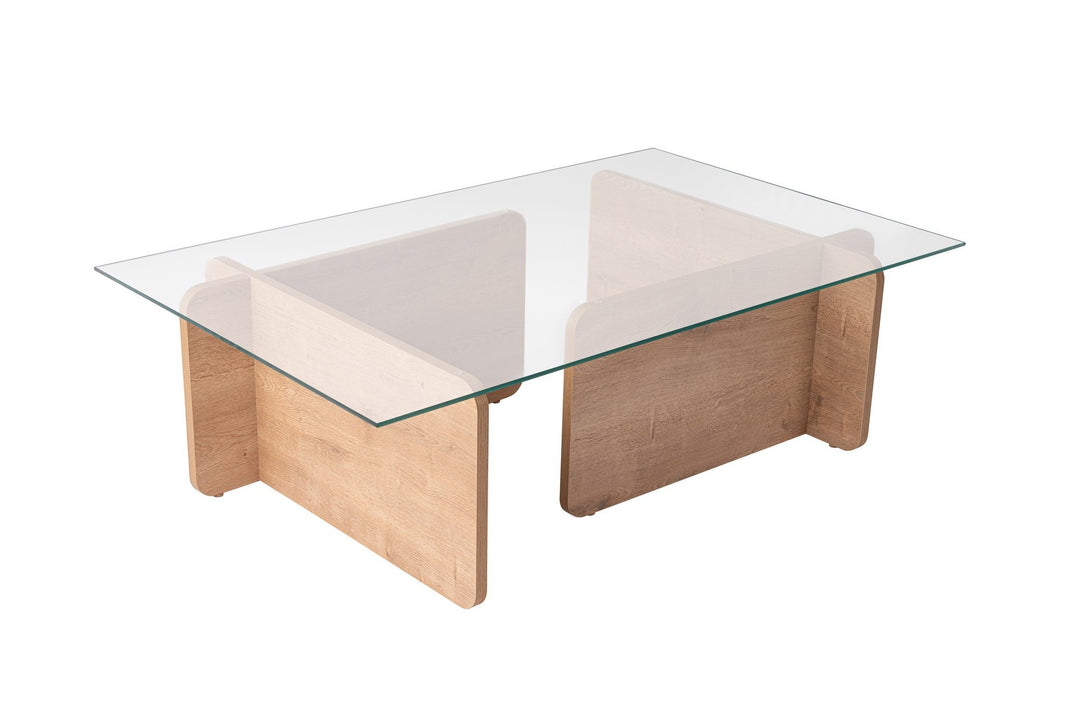 Produktbillede af NORDVÄRK Flavio sofabord rektangulær glas og Honey Oak melamin 105x65 i premium kvalitet