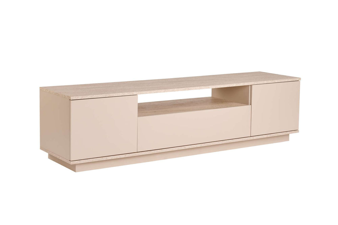 NORDVÄRK Veramont TV-bord m. 3 låger 1 hylde mink travertin melamin 180x44,5