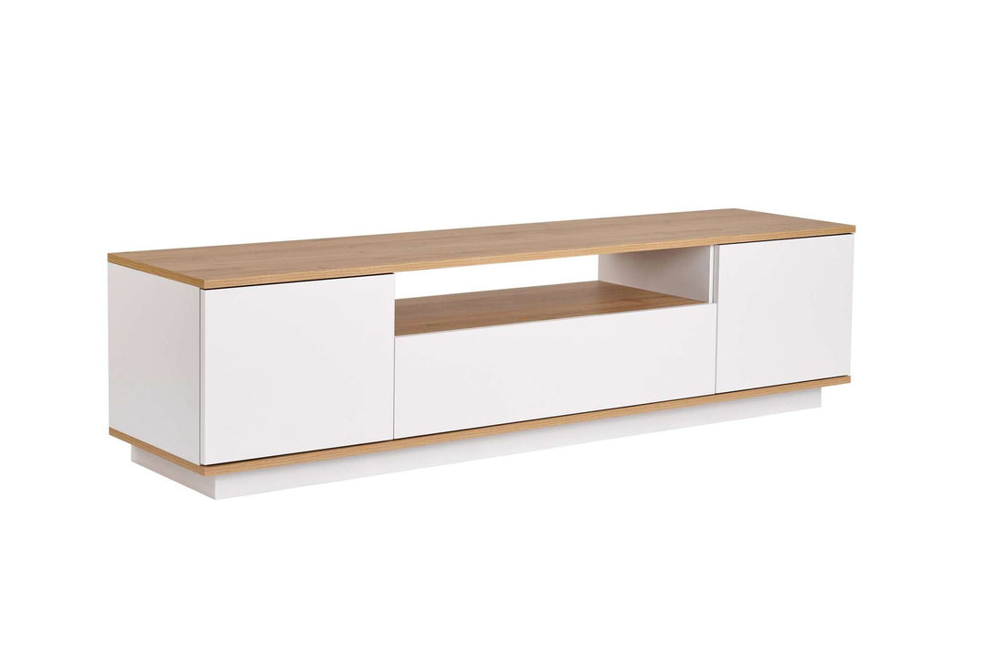 NORDVÄRK Veramont TV-bord m. 3 låger 1 hylde hvid og Cadiz Oak melamin 180x44,5