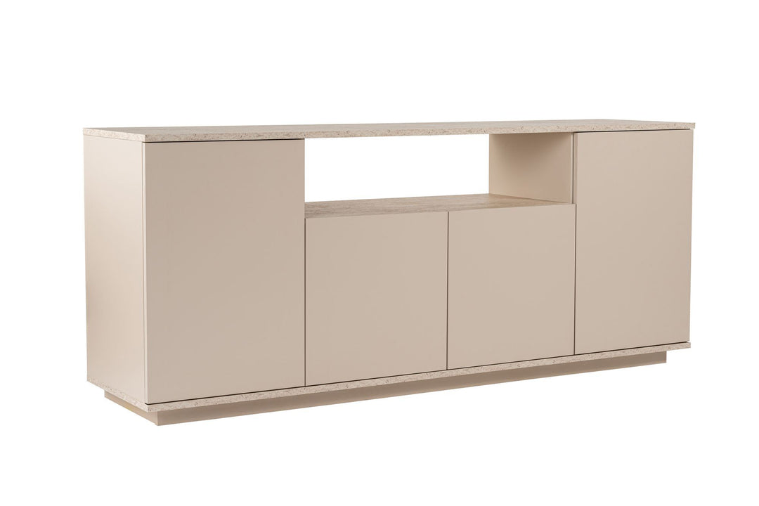 NORDVÄRK Arista skænk m. 4 låger 2 hylder Mink og travertin melamin 180x44,5