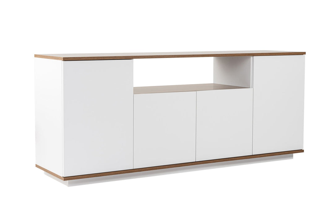 NORDVÄRK Arista skænk m. 4 låger 2 hylder hvid og valnød melamin 180x44,5