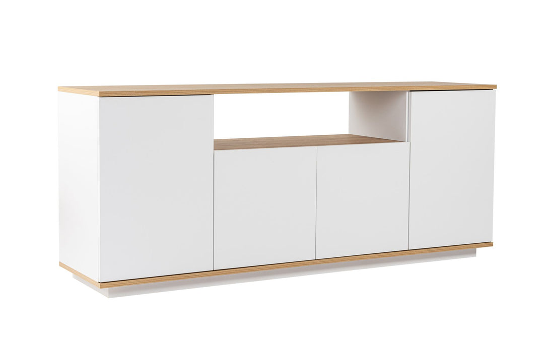 NORDVÄRK Arista skænk m. 4 låger 2 hylder hvid og Cadiz Oak melamin 180x44,5