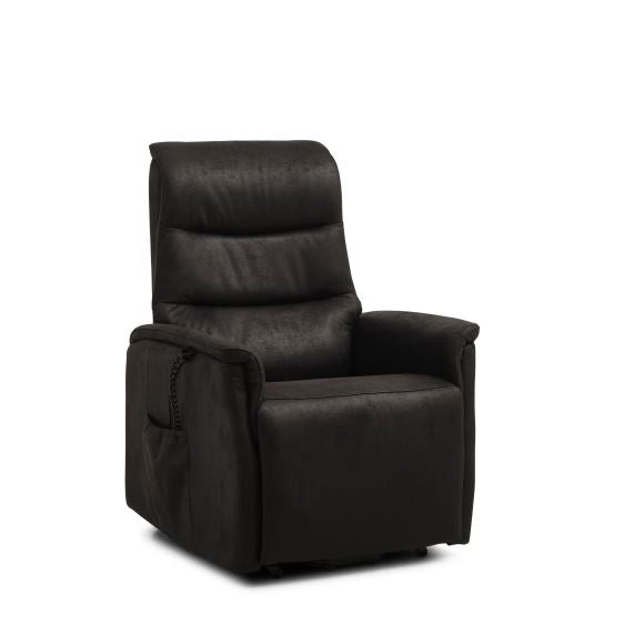 Max recliner stol m. 2 motorer sædeløft vippefunktion fodskammel armlæn onyx sort micro læder