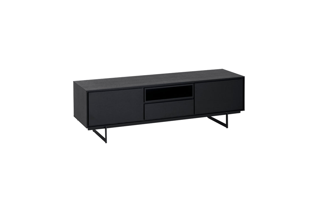Produktbillede af Tokyo TV-bord m. 2 låger 1 skuffe og 1 åbent rum sort egefinér og metal 160x45 i premium kvalitet