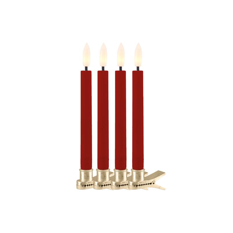 Produktbillede af Sirius Sille Voks Juletræslys 4 pak Rød Ø1,5 x H12,8 cm i premium kvalitet